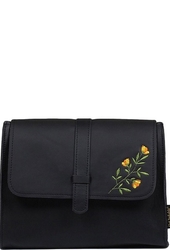 Malá kožená kabelka s výšivkou - černá